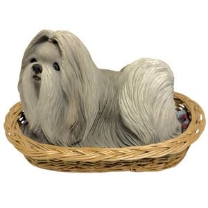 Vintage 1985 Sandicast Shih Tzu Figure Sandra Brue Handcrafted Signed with Bed